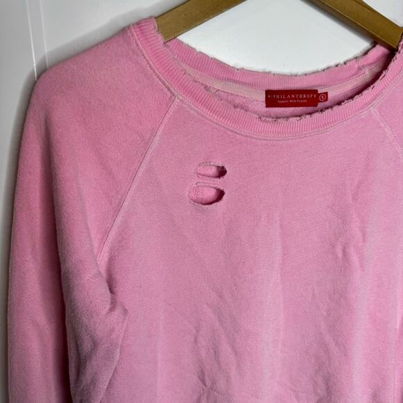 N:Philanthropy Belize Neon Pink Distressed Crewneck Pullover Sweatshirt Small - Picture 4 of 7
